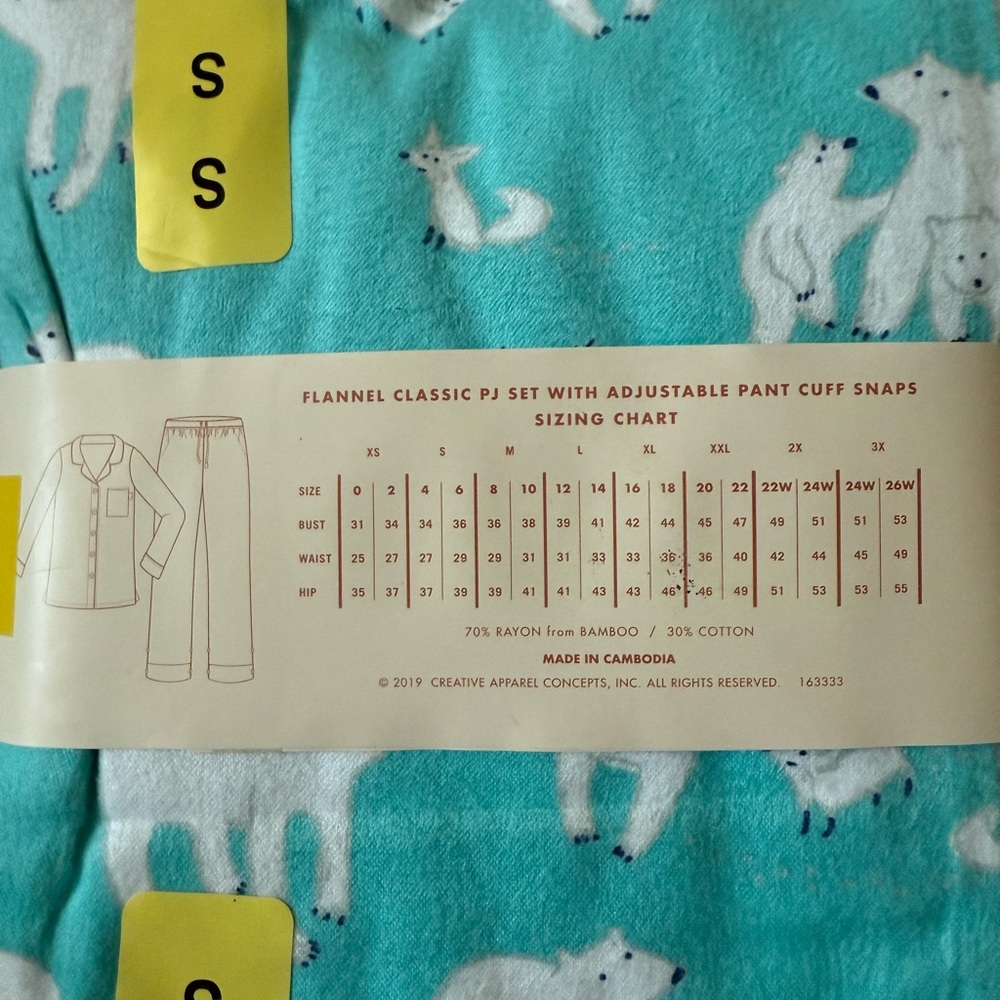 Munki Munki Teal Flannel Pajama Set with White Polar Bears, Size S - Picture 4 of 7